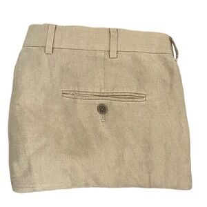Brooks Brothers Mens 38x30 100% Linen Khaki Tan Flat Front Dress‎ Classic